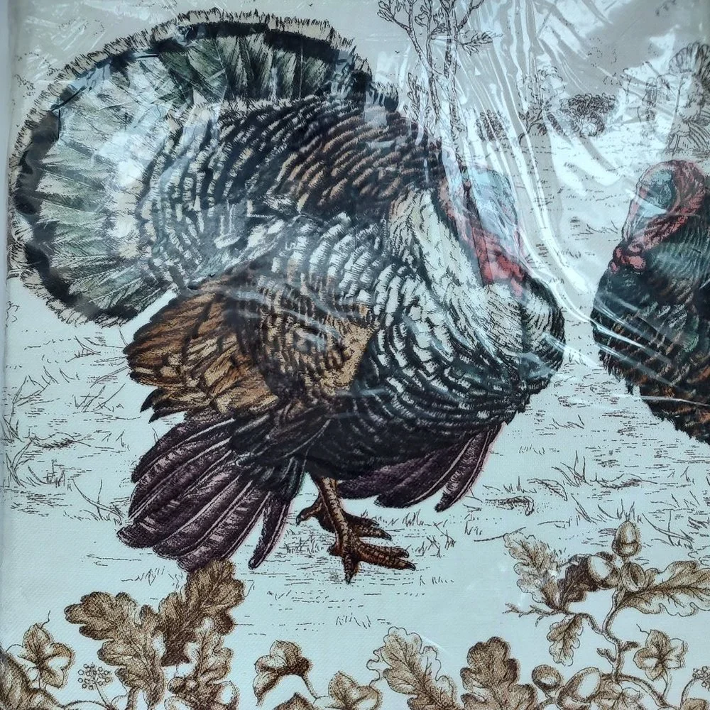 Williams Sonoma Plymouth Turkey Tablecloth White Brown Beige Fall 70 x 108